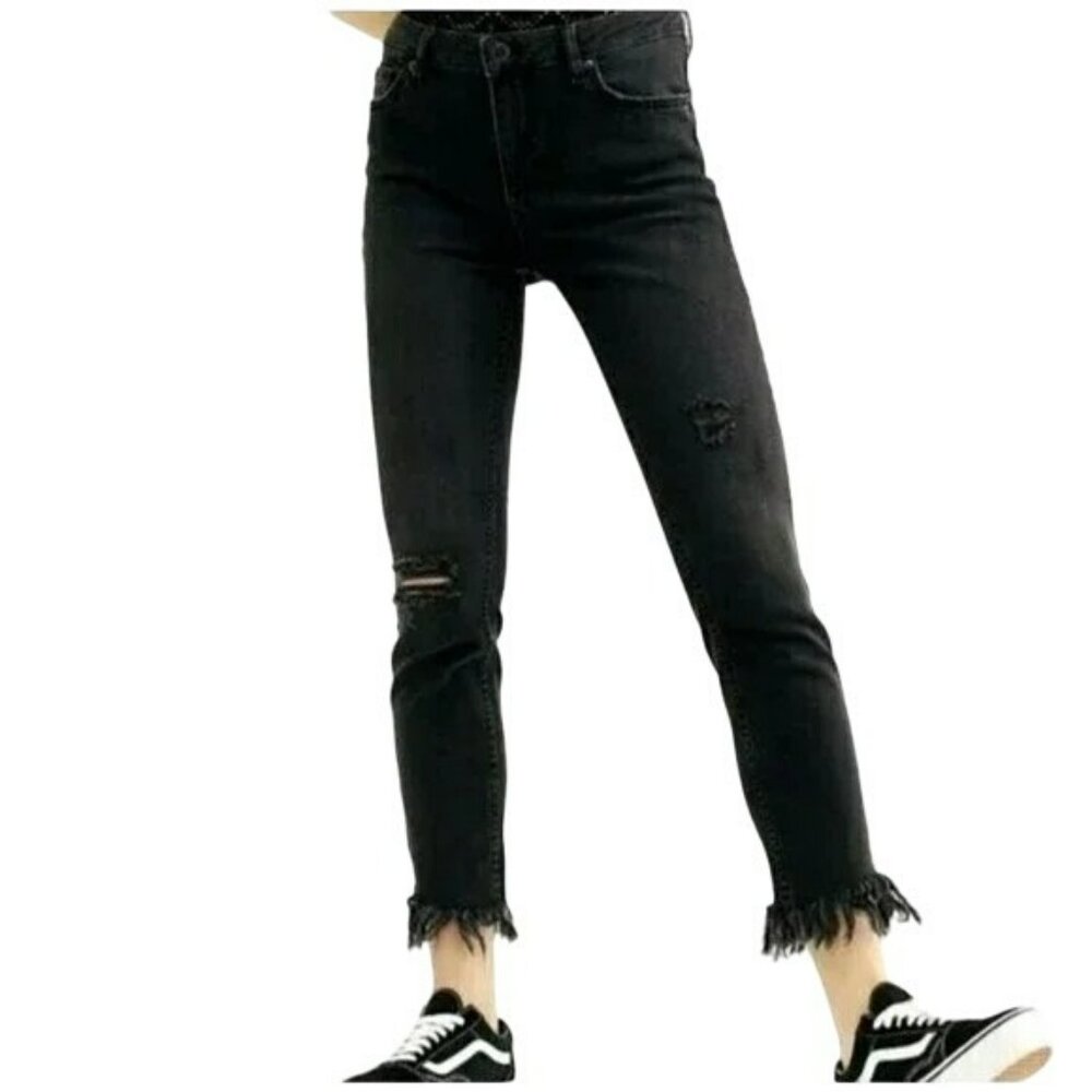 🟣🟣 Free People Womens Skinny Jean Gray Raw Hem Washed Size 24
